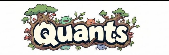 A decorative logo featuring the word 'Quants' in cream-colored letters intertwined with tree branches, leaves, mushrooms, and small smiling creatures.