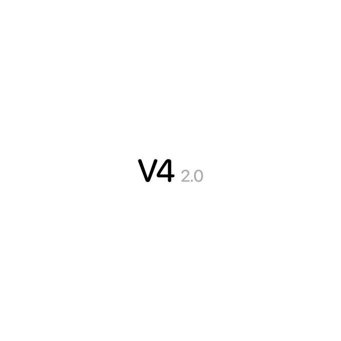 The image shows a minimalist logo reading "V4 2.0" in black and gray text on a white background, representing the rebrand/re-launch of v4.fun as a dedicated platform for tech launches on Robinhood Crypto.