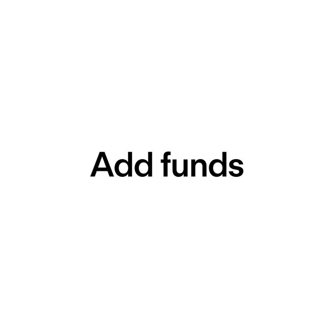 The image displays the bold black text "Add funds" centered on a white background, visually reinforcing the post's message about a seamless, instant funding experience on a trading app with no complex bridging or wrapping steps required.