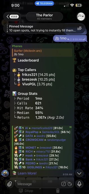 The image shows a phone screen displaying a message from a group chat, which reads "Let's do a 1 $Sol giveaway to 2 people to celebrate ending may with a bang Must be following @mclovinxbt Tag #2 friends for an extra entry Announcing in 24H". The post is about celebrating the end of May and possibly announcing a contest.