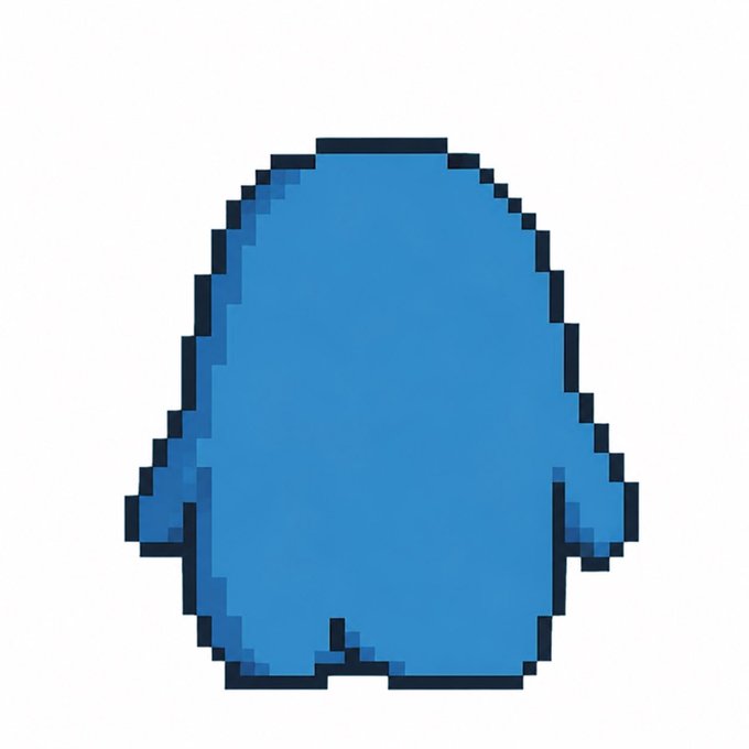 A pixel art illustration of a blue, hooded cloak or robe with a dark outline on a white background.
