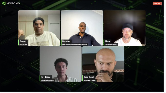 The image shows a group of six people sitting behind their computer screens, participating in an online meeting or video call. The participants are all looking at the camera, engaging with one another through the chat function. The background appears to be a dark green color, which contrasts with the white text on the screen and makes it easy for everyone to see each other's faces clearly.