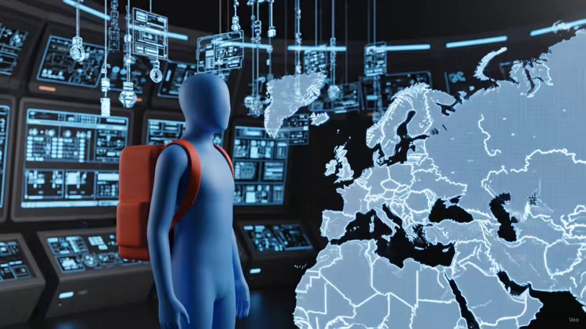 The image features a blue-skinned figure standing against a backdrop of a map of Europe, with the continent's countries highlighted in white. The figure has a backpack on their back and appears to be preparing for an adventure or journey across Europe. The caption above the image reads "@Backpack may be preparing for its next big move: Europe." This suggests that the person might be planning a trip to Europe using the Backpack tokenized cryptocurrency, which is related to the launch of the new tokenized space company, SpaceX.