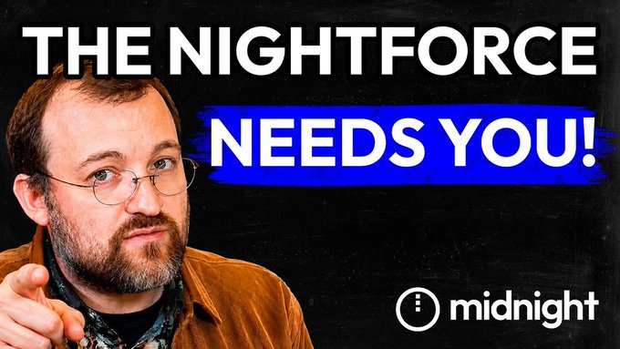A man with glasses and a beard points at the camera against a blackboard background with text "THE NIGHTFORCE NEEDS YOU!" and a "midnight" logo.