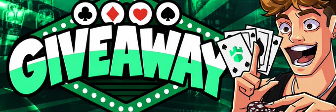 A cartoon poker player holds three aces beside bold "GIVEAWAY" text and card suit symbols, reinforcing the post's $15 giveaway promotion where users are asked to engage with the quoted tweet and drop their crypto addresses.