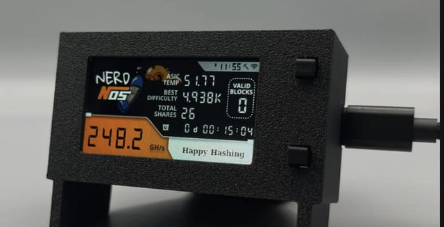 "bitminer24 legit?" is a question or prompt that appears at the bottom of the image, likely asking about the source or authenticity of the content displayed on the screen. The image shows a small black device with an orange background displaying some information related to Bitminer24.