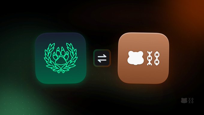The image showcases two app icons—a green Berachain logo with a laurel and bear paw design, and an orange Rhea Finance icon—symbolizing the new integration of RHEA cross-chain swaps on Berachain for bridging tokens across multiple chains.