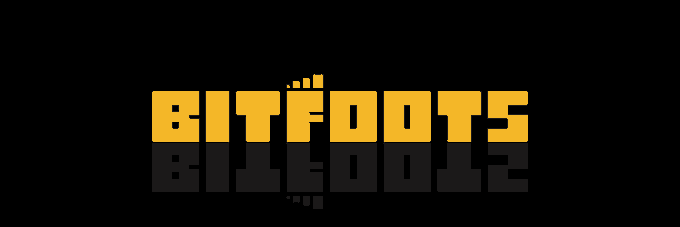 The BITFOOTZ logo in yellow/gold pixelated text on a black background.