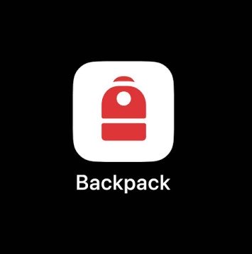 A square app icon on a black background displaying a red backpack symbol with the text 'Backpack' below it.