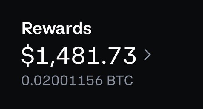 The image features a black and white text box with the words "rewards", "0.01", and the numbers $1,4881,733. The number 0.01 is likely an amount or price associated with a reward for using a specific credit card in the context of the post.