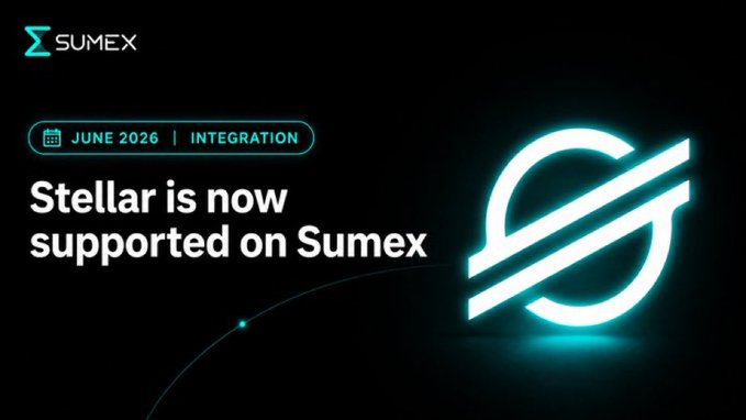 The image features a logo of a white circle with a line through it, accompanied by text that reads "Stellar is now supported on Sumex". The image also includes a date stamp indicating that the post was published on June 26th. The main focus of the image is to promote the integration of Stellar into Sumex's ecosystem and emphasize the benefits of using Stellar for cryptocurrency trading or any other financial activities.