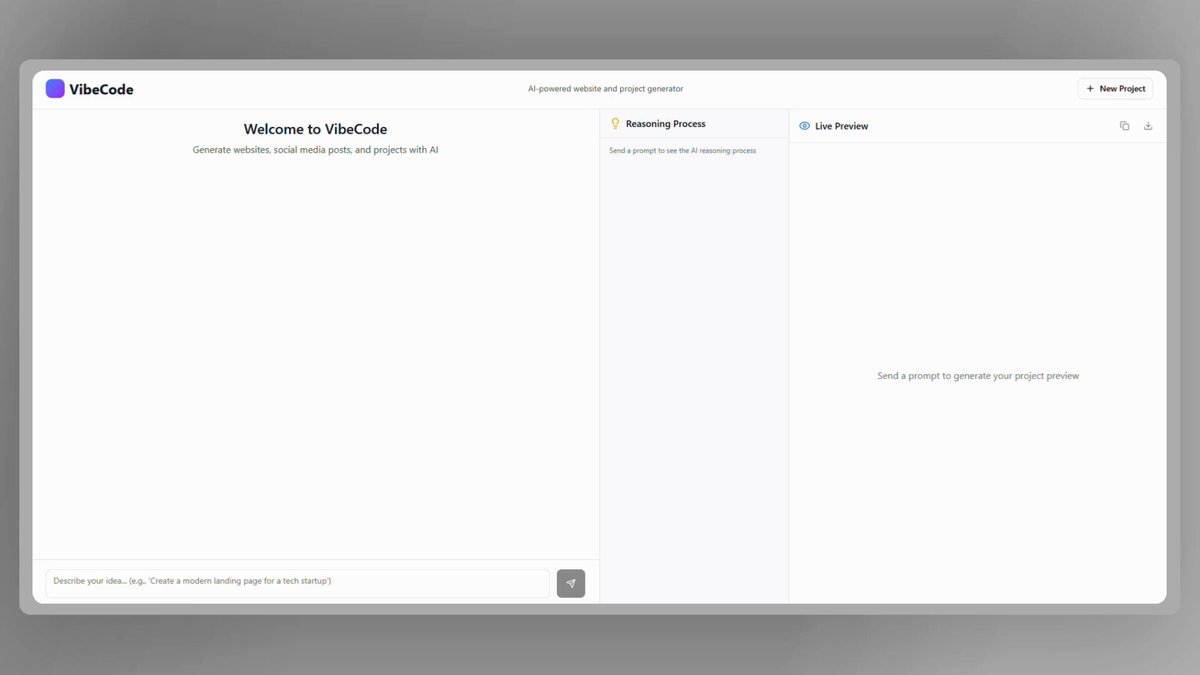 The image shows a computer screen displaying two open windows, each with a blank white background. The left window has a purple header that reads "Welcome to Vibcode", while the right window has a gray header that says "What's new?". Both windows are empty and have no visible content or text.