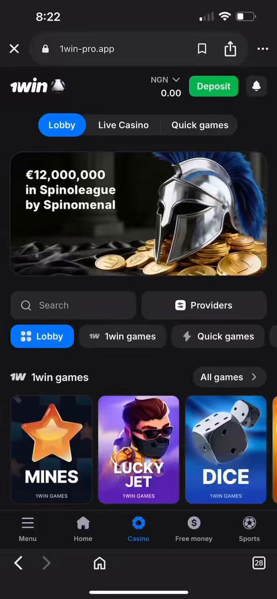 The image shows a smartphone screen displaying a website for a casino game called "Twin" with a gold helmet as its featured item. The website also offers various games such as "Mines", "Dice", and "Lucky Jet". The user interface is designed in a modern style, making it easy to navigate through the different options available on the site.