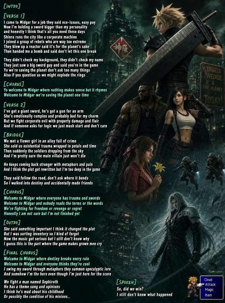The image features a poster of a video game cover with a large sword held by a character from the game. The poster also includes text that reads "I'm sorry I didn't get you right" and "I don't know why I bothered". These elements suggest that someone might have made a joke or parody about the game, possibly referencing the song "They're coming for me" by the band Radiohead.