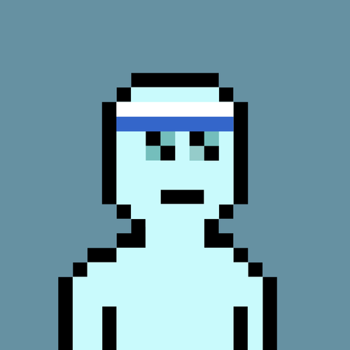 The image features a cartoon-like depiction of a person wearing a headband, possibly representing an athlete or someone who exercises regularly. The person's face is prominently displayed against a blue background, which contrasts with their white headband. The caption below the image reads "Top sale this past week @v0punk nft sold for 0.25 ETH". This suggests that the image might be related to a recent purchase of an item from a seller on the platform.