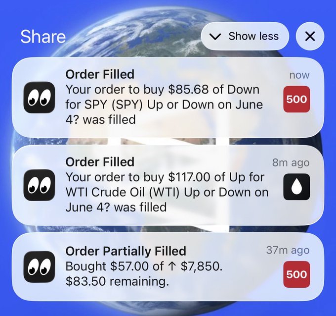 The image features a screenshot from an app called Share, showing multiple notifications for orders placed at a restaurant or marketplace. The notifications indicate that orders have been completed but haven't yet been confirmed by customers. Users can now confirm their orders or complete their transactions on the mobile app. The picture in the image also shows a detailed view of Earth with different countries labeled and continents highlighted.