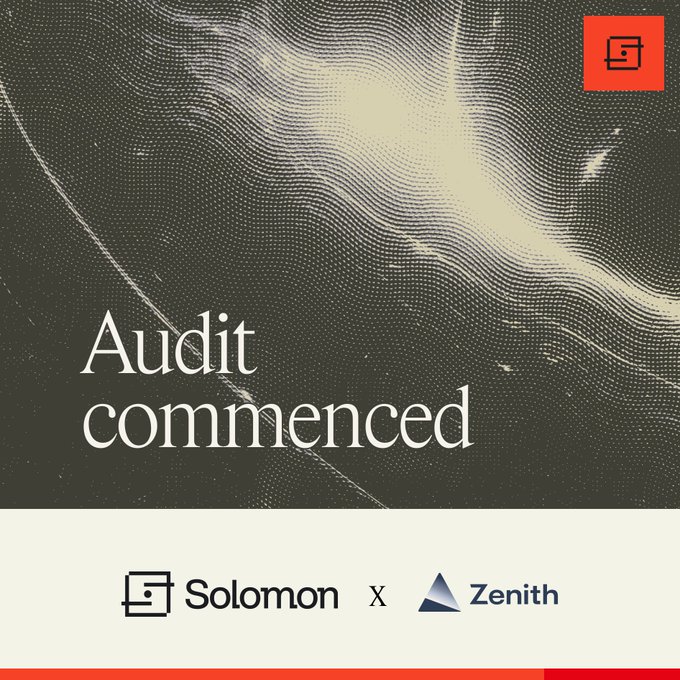 A graphic announcement with the text 'Audit commenced' displayed over a dark, textured background, featuring the Solomon and Zenith logos at the bottom.