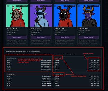 A detailed infographic showing 'Burnie Inu' NFT token launch statistics, including four profile cards and a breakdown of coin rewards, block rewards, and minted counts.