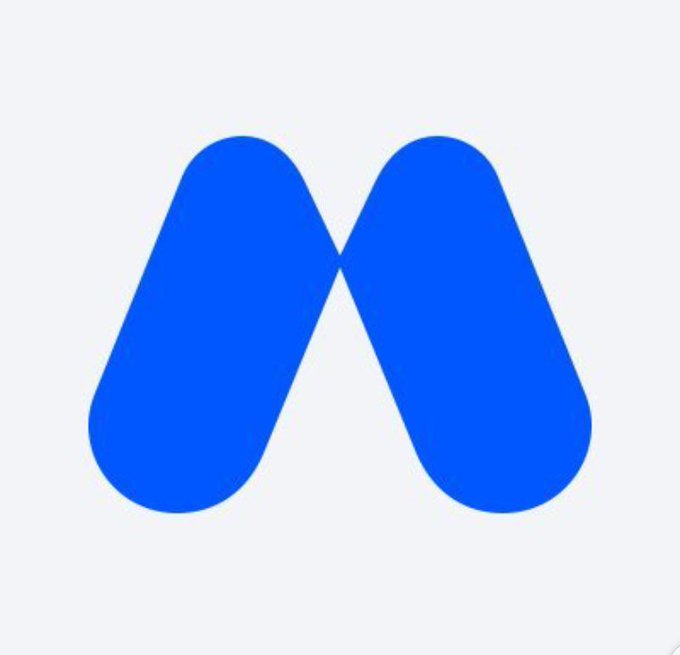 A simple blue logo consisting of two rounded vertical shapes joined at the top, resembling a stylized letter 'M' on a white background.
