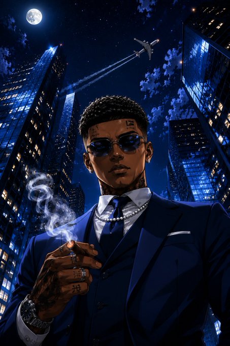 The image features a man dressed in a suit, smoking a cigarette while standing against a backdrop of tall buildings at night. The caption reads "GN CT. JUST JOINED @wallchain HOPE IT WORKS OUT WELL FOR ME AND YOU." This suggests that the man is likely a member of the Wall Chain and has recently joined the community or is celebrating his new status as a member.