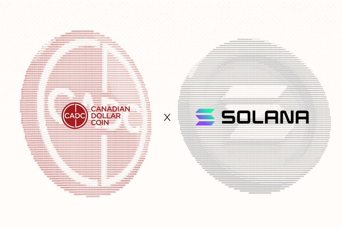 The image features a logo for Canadian Dollar Bank of Canada (CADC) and another company called Solana. The logos are displayed side by side, with the CADC logo positioned above the Solana logo. Both logos are in white and red colors, making them stand out against each other. The text "@LoonFinance has officially launched $CADC" is also present on the image. This suggests that the Canadian Dollar Bank of Canada has recently launched a new stablecoin called Solana, which can be accessed through the Solana token or by using the Solana wallet provided by @LoonFinance.