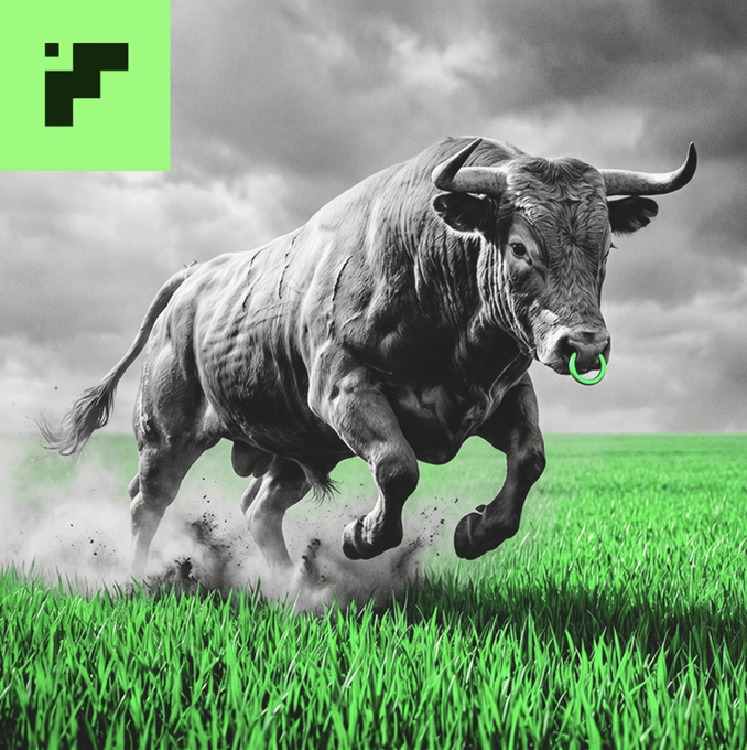 The image features a black-and-white bull charging through a green field, with a neon green logo in the top-left corner, symbolizing bullish momentum. This visual aligns with the post's theme of a fast-approaching "flippening" in DEX space, where newer protocols like TxFlow_L1, Nado, Ostium, and ApeX are quickly rising in revenue rankings against established competitors.