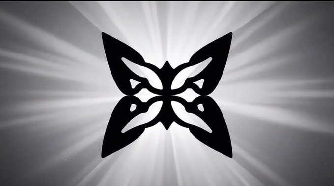 A black butterfly-shaped silhouette set against a radiant gray and white background with light rays emanating from behind it.