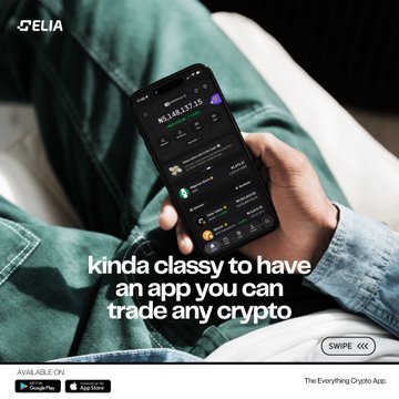 A person in jeans holds a smartphone displaying the Celia crypto trading app, which shows a BTC/USDT chart trading at $68,308.37 with various crypto listings. The overlay text reads "kinda classy to have an app you can trade any crypto," promoting Celia's Android and iOS download options for joining the crypto trading community.