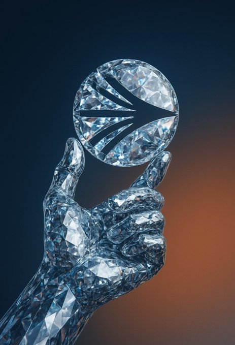 A crystalline diamond-shaped hand delicately balances a faceted sphere marked with an upward arrow, symbolizing growth and ascent. The image visually reinforces the post's message of seizing opportunity during market fear, with the rising arrow representing Sonic's promising trajectory amid low prices.