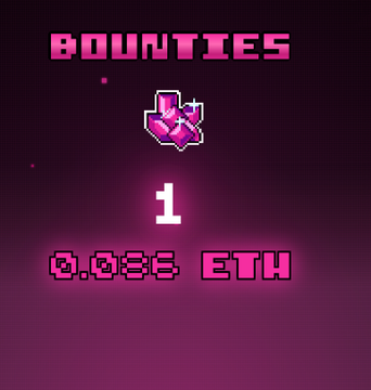 Pixel-art style graphic displaying 'BOUNTIES 1' with a pink gem icon and a reward of '0.035 ETH' on a dark purple background.