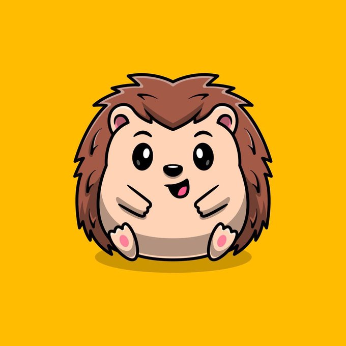 A cartoon illustration shows a chubby, smiling hedgehog with brown spiky fur and a cream-colored face, set against a solid yellow background. The image playfully visualizes the name "Shrub" by depicting a hedgehog, since hedgehogs are known for resembling small, prickly bushes.
