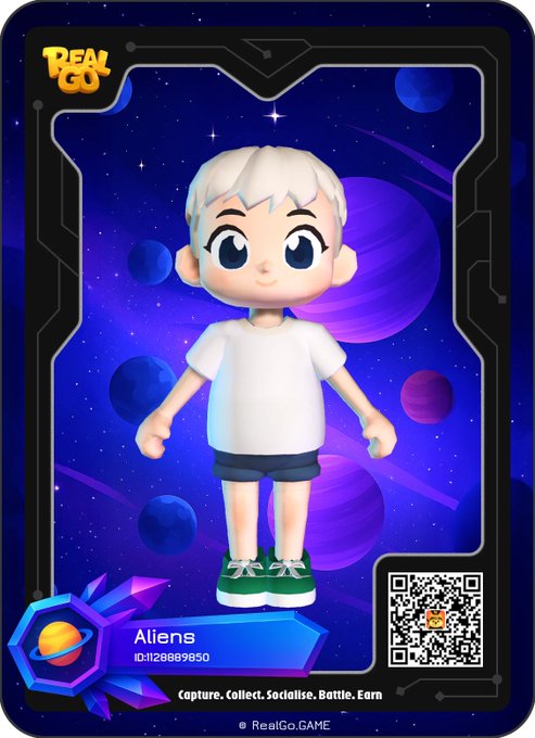 The image features a small cartoon boy wearing a white shirt, green shoes, and blue shorts standing against a backdrop of stars and planets. The boy appears to be looking up at the sky with wonder. The text "Aliens" is written on the bottom right corner of the image, possibly indicating that this is an advertisement for a game or merchandise related to the concept of Aliens in the world depicted in the photo.