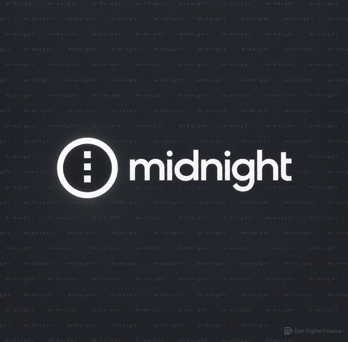 The image displays the Midnight logo—an "i" symbol inside a circle next to the word "midnight"—set against a dark background filled with repeating faint "midnight" text, with a "Don Digital Finance" watermark in the corner. It serves as a branded visual for the announcement of the final NIGHT token thawing period, reinforcing the Midnight identity while highlighting key details about the December 4 deadline and 90-day grace period for token redemptions.
