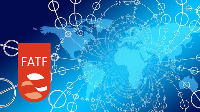 A graphic featuring the FATF (Financial Action Task Force) logo on a red shield against a blue background with a world map and interconnected network nodes.