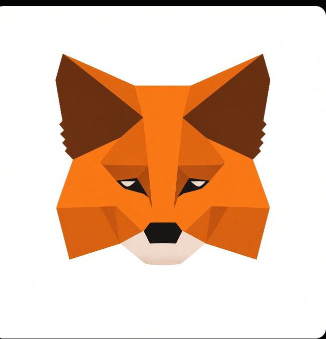 A low-poly geometric illustration of a fox face in orange and brown tones on a white background.