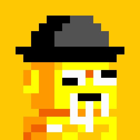 A pixel art close-up of the character Mr. Peanutbutter from BoJack Horseman wearing a black fedora against a yellow background.