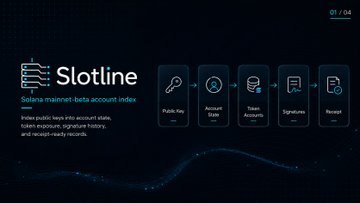 The image shows a slide from a presentation that displays information about the Sloane mainnet beta account index, which is an application for managing public keys into account state, token exposure, signature history, and receipt-ready records. The text on the slide provides details about this application, including its purpose and how it can be used to manage public key data effectively.