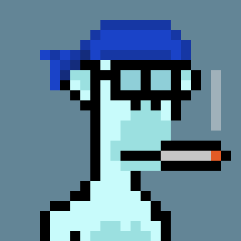 A pixel-art illustration depicts a blue-skinned figure with a blue pompadour hairstyle and black sunglasses, smoking a cigarette against a blue background. The image serves as a stylized avatar accompanying a giveaway/whitelist raffle announcement, likely representing the profile of the host @itsajoak.