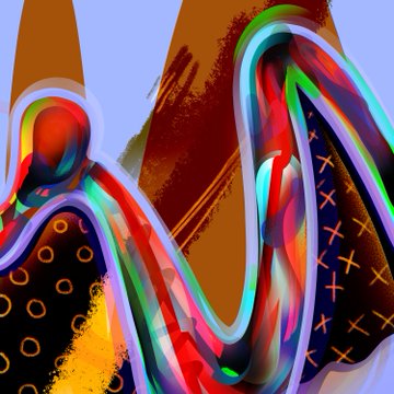 The image features a vibrant, abstract digital artwork with flowing, colorful wavy forms intertwined against a backdrop of patterned and gradient shapes, with no visible text, numbers, or tickers. While the accompanying post references "19/222 GEARS MINTED" and the "WAR MACHINE" network, the abstract visual doesn't directly depict gears or machinery, but rather uses dynamic, organic shapes that could symbolize the energy and growth of the evolving network.