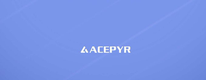 A minimalist blue screen with subtle wavy lines and the centered text 'ACEPYR' featuring a triangular logo.