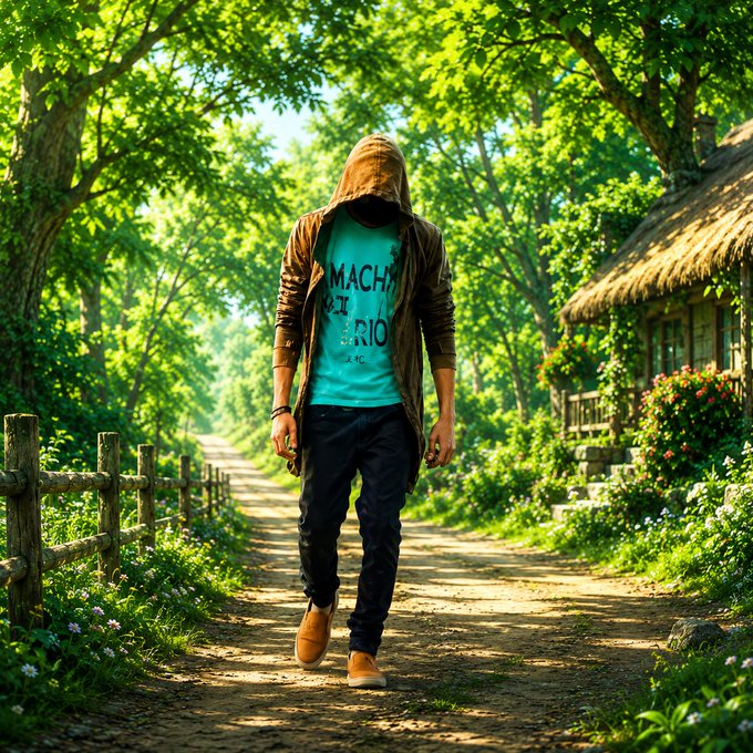 The image shows a man walking down a dirt road surrounded by trees and bushes. The man appears to be wearing a hooded sweatshirt and blue jeans while carrying a backpack. There are also flowers visible near him, adding to the natural beauty of the scene. The photo is captioned with "GQUIP The success of a blockchain project depends not only on technology, but also on the user experience. And this is where the @quipnetwork caught my eye." This suggests that the man's journey down the path might be related to the Quip network or blockchain projects in general.