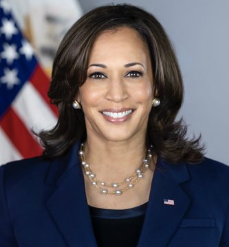 The image shows Kamala Harris, the 49th Vice President of the United States, in an official portrait featuring an American flag in the background and a small U.S. flag pin on her lapel. In context with the post, the image accompanies a speculative question about whether Bitcoin would be trading at a higher price had she won the presidency, suggesting a discussion about cryptocurrency markets under different political leadership.