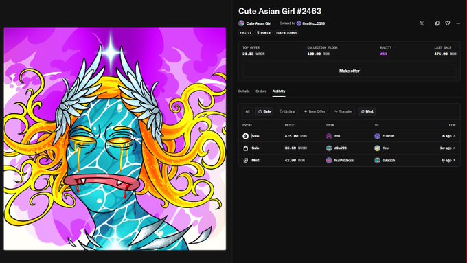 The image features a computer screen with two different pictures displayed side by side, one of which shows an Asian girl with long hair wearing a crown and wings, while the other depicts a monster flipping upside down. The text "Bear Market who?" is also present in the image. The caption for this image reads, "Focus on what is in the image and how it relates to the post".