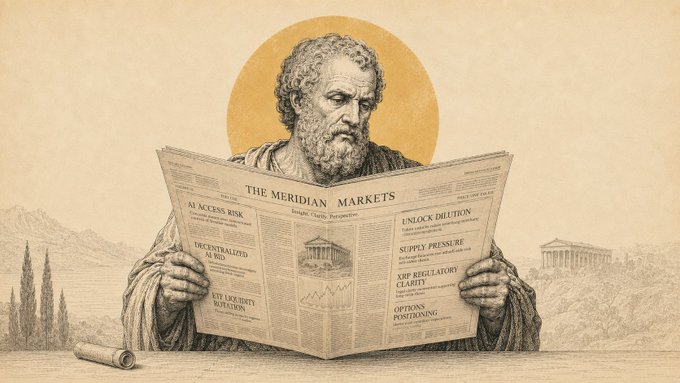 The image features an illustration of a man reading a newspaper at a table with mountains in the background. The text "Focus on what is in the image and how it relates to the post" suggests that this artwork could be related to a discussion or analysis about the recent events surrounding cryptocurrency, such as the Clean Stress Test for crypto's favorite word (Access) and the market reaction to DePin outperforming TAO.