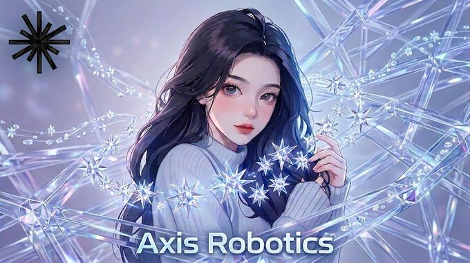 An anime-style illustration of a dark-haired woman surrounded by icy crystals, with the text 'Axis Robotics' at the bottom.