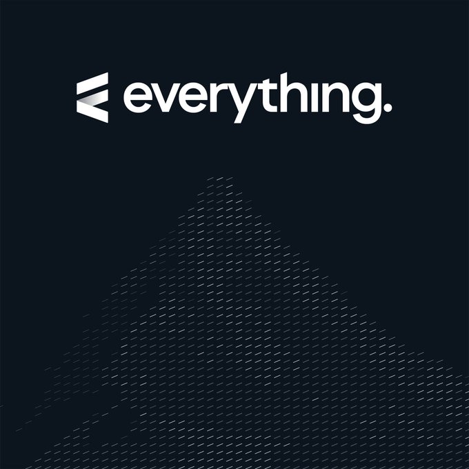 The image shows a dark gray graphic featuring the white logo and wordmark "everything." at the top, with a stylized mountain illustration made of dotted lines below. The mountain imagery cleverly ties into the caption's "One Does Not Simply" Lord of the Rings reference, suggesting that solving DeFi is as daunting as climbing an insurmountable peak.