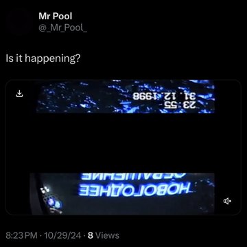 A tweet from "Mr Pool (@_Mr_Pool_)" at 8:23 PM on 10/29/24 asks "Is it happening?" alongside an upside-down image showing a phone screen displaying the date "31.12.1998" and the text "HOBOFOTHER," referencing the long-awaited "flipping" of XRP/bear market theories tied to the Doge/Other coins narrative.