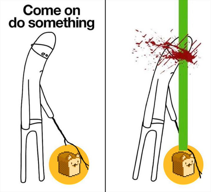 A two-panel meme showing a stick figure holding a dog on a leash with the text 'Come on do something', followed by the dog biting the figure's head off.