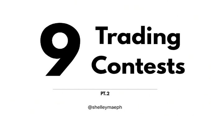A title card reading '9 Trading Contests PT.2' in bold black text on a white background, with the handle '@shelleymaeph' at the bottom.