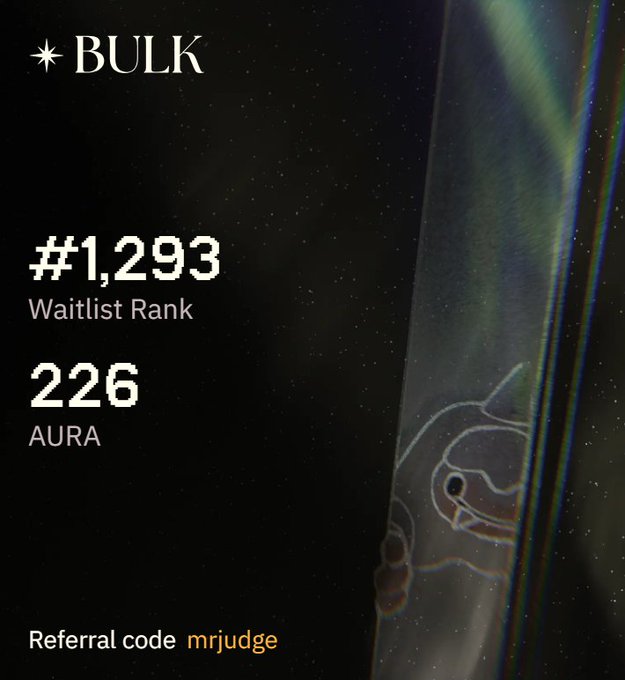 The image features a black background with white text at its center that reads "#1,123,93 WALIST Rank 228 AURA". The text suggests there's an upcoming auction, and a person may refer others to the bulk trade for participation in this event. It seems like the post is either about an auction or promoting a new feature of an existing site. The image also shows two arrows pointing towards each other on the right side, which could indicate that the text is part of a larger message or related information.